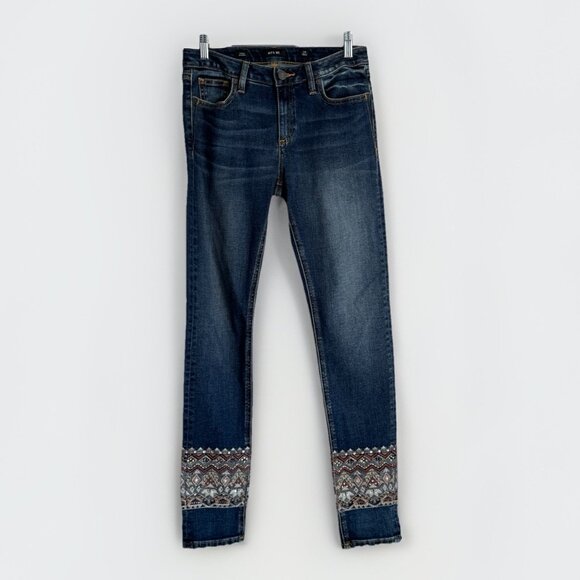 Miss Me Jeans Women Blue Denim Wander Lust Floral Embroidered Ankle Skinny Sz 26 - Picture 1 of 11